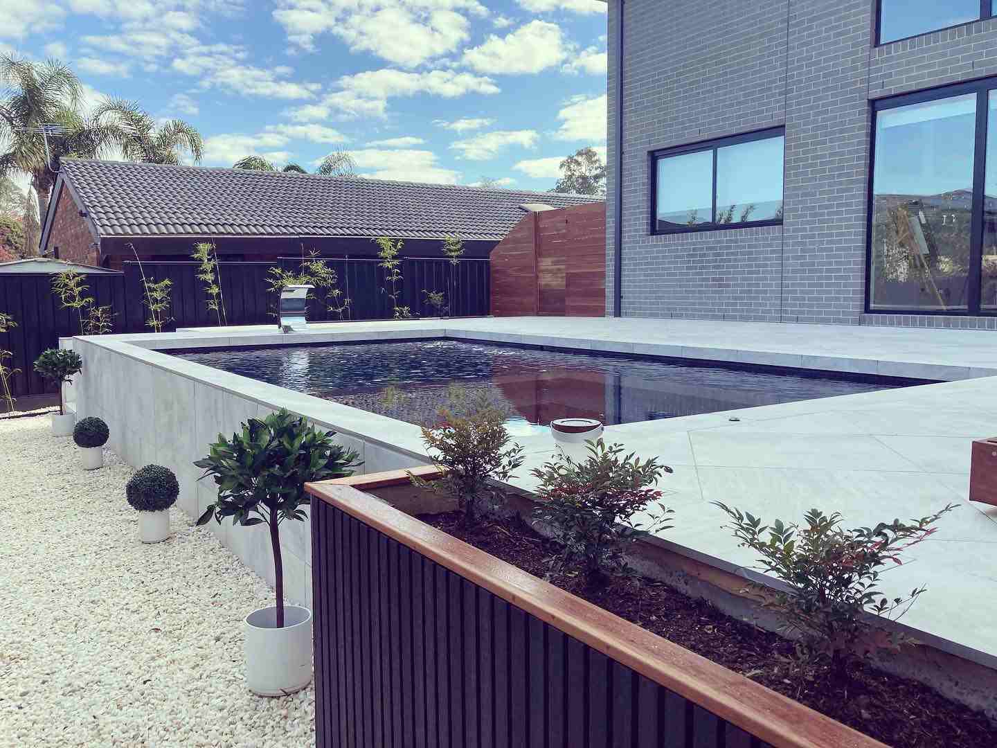 Concrete Semi-Inground Block Pool after a construction